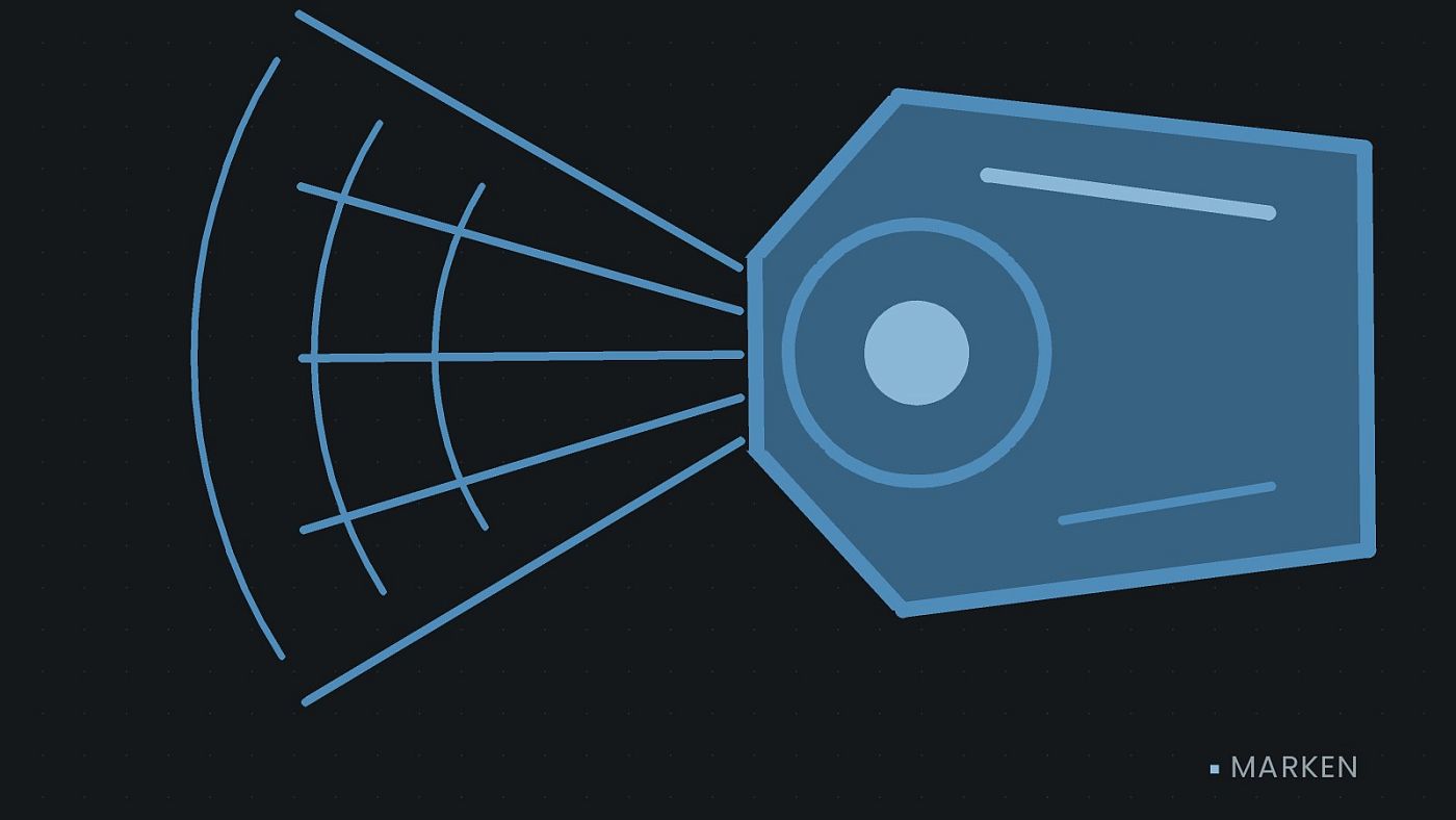 Symbolgrafik: ein gezeichneter Scheinwerfer mit Lichtkegel.