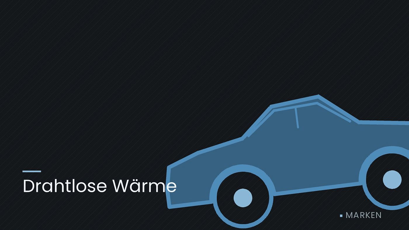 Symbolgrafik: die Umrisslinie eines Fahrzeugs von der Seite, beschriftet mit „Drahtlose Wärme“.
