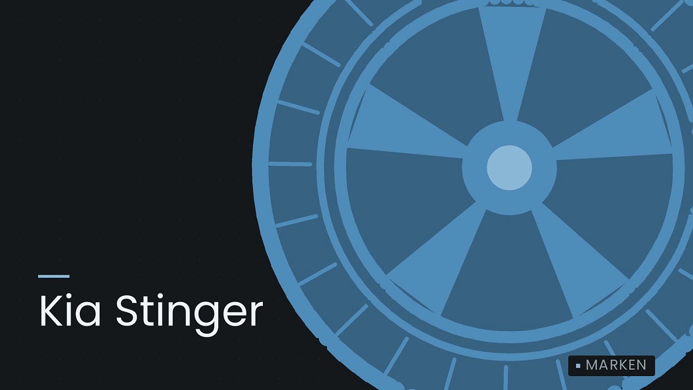 Symbolgrafik: ein gezeichnetes Rad mit Speichen, beschriftet mit „Kia Stinger“.