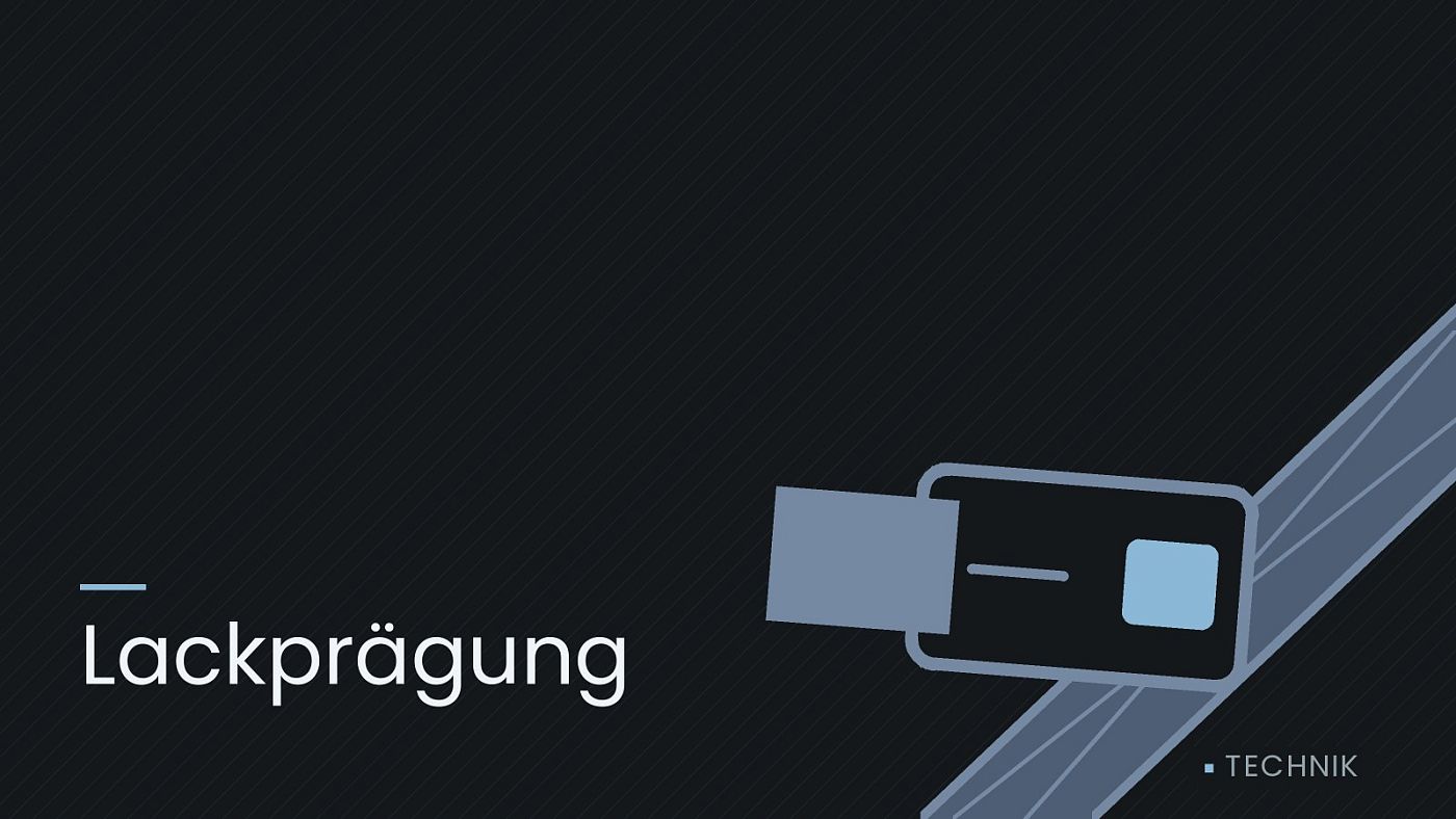 Symbolgrafik: ein gezeichneter Sicherheitsgurt mit Schloss, beschriftet mit „Lackprägung“.