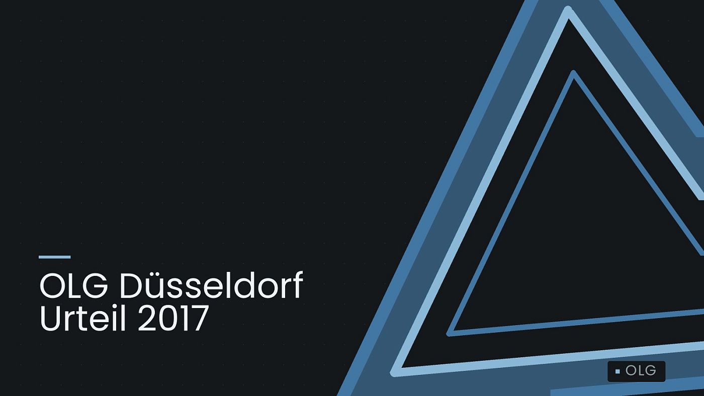 Symbolgrafik: ein gezeichnetes Warndreieck, beschriftet mit „OLG Düsseldorf Urteil 2017“.