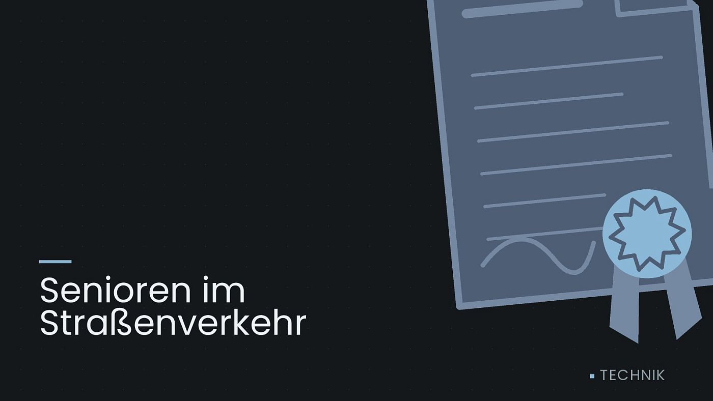 Symbolgrafik: eine gezeichnete Urkunde mit Siegel als Zeichen für eine Entscheidung, beschriftet mit „Senioren im Straßenverkehr“.