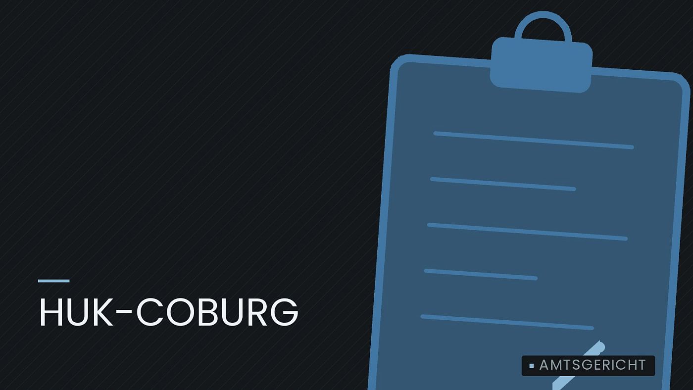 Symbolgrafik: ein gezeichnetes Klemmbrett als Zeichen für ein Gutachten, beschriftet mit „HUK-COBURG“.