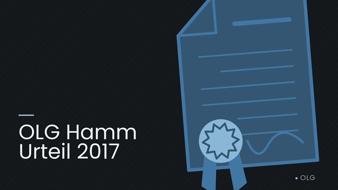Symbolgrafik: eine gezeichnete Urkunde mit Siegel als Zeichen für eine Entscheidung, beschriftet mit „OLG Hamm Urteil 2017“.