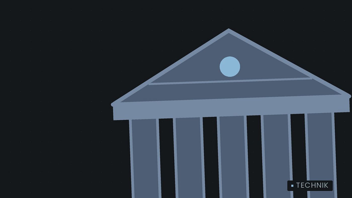 Symbolgrafik: ein stilisiertes Amtsgebäude mit Säulen.