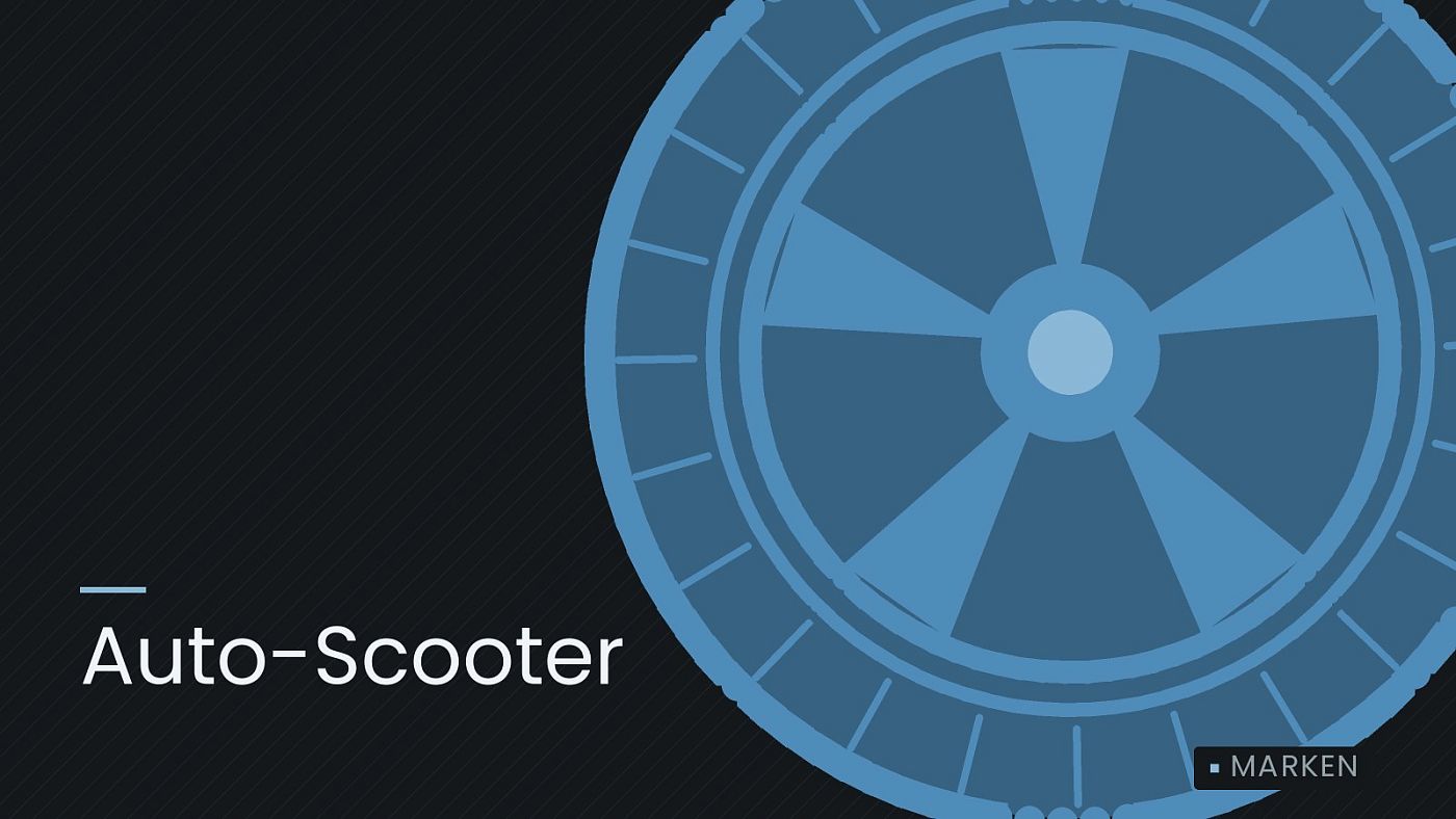 Symbolgrafik: ein gezeichnetes Rad mit Speichen, beschriftet mit „Auto-Scooter“.
