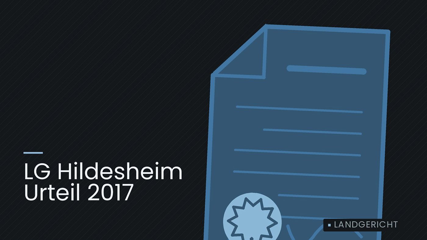 Symbolgrafik: eine gezeichnete Urkunde mit Siegel als Zeichen für eine Entscheidung, beschriftet mit „LG Hildesheim Urteil 2017“.