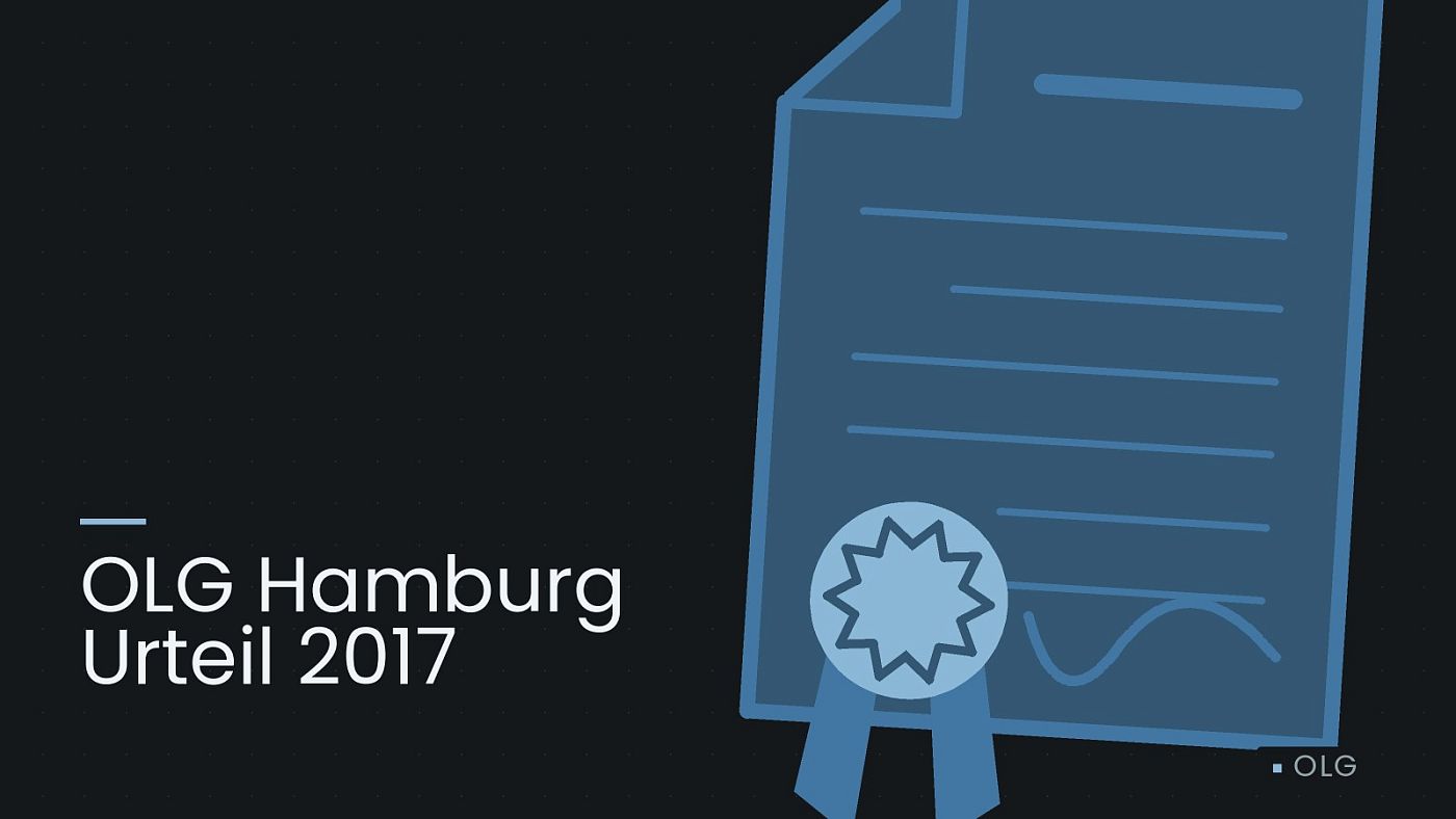 Symbolgrafik: eine gezeichnete Urkunde mit Siegel als Zeichen für eine Entscheidung, beschriftet mit „OLG Hamburg Urteil 2017“.