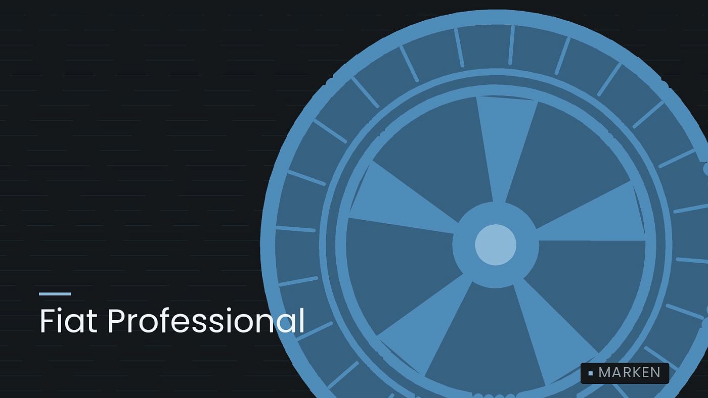 Symbolgrafik: ein gezeichnetes Rad mit Speichen, beschriftet mit „Fiat Professional“.