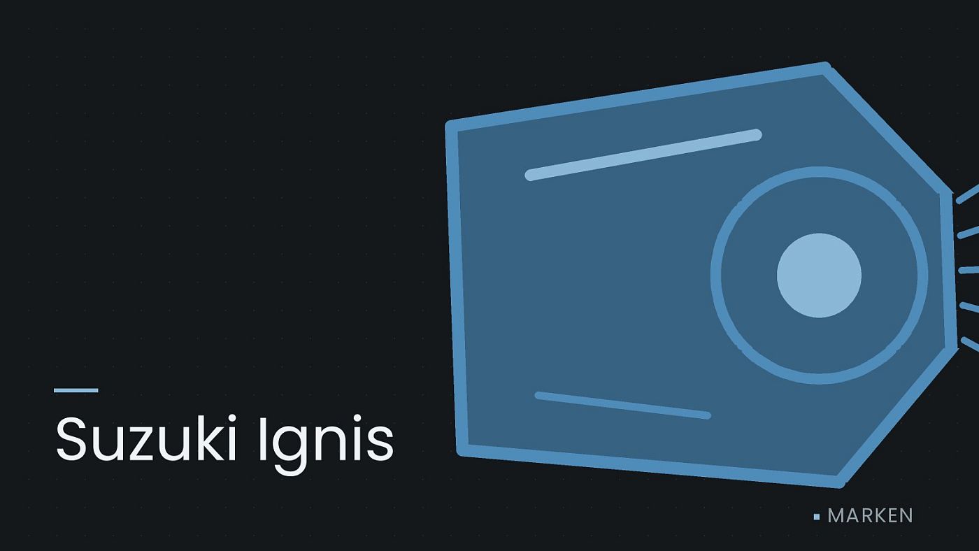 Symbolgrafik: ein gezeichneter Scheinwerfer mit Lichtkegel, beschriftet mit „Suzuki Ignis“.