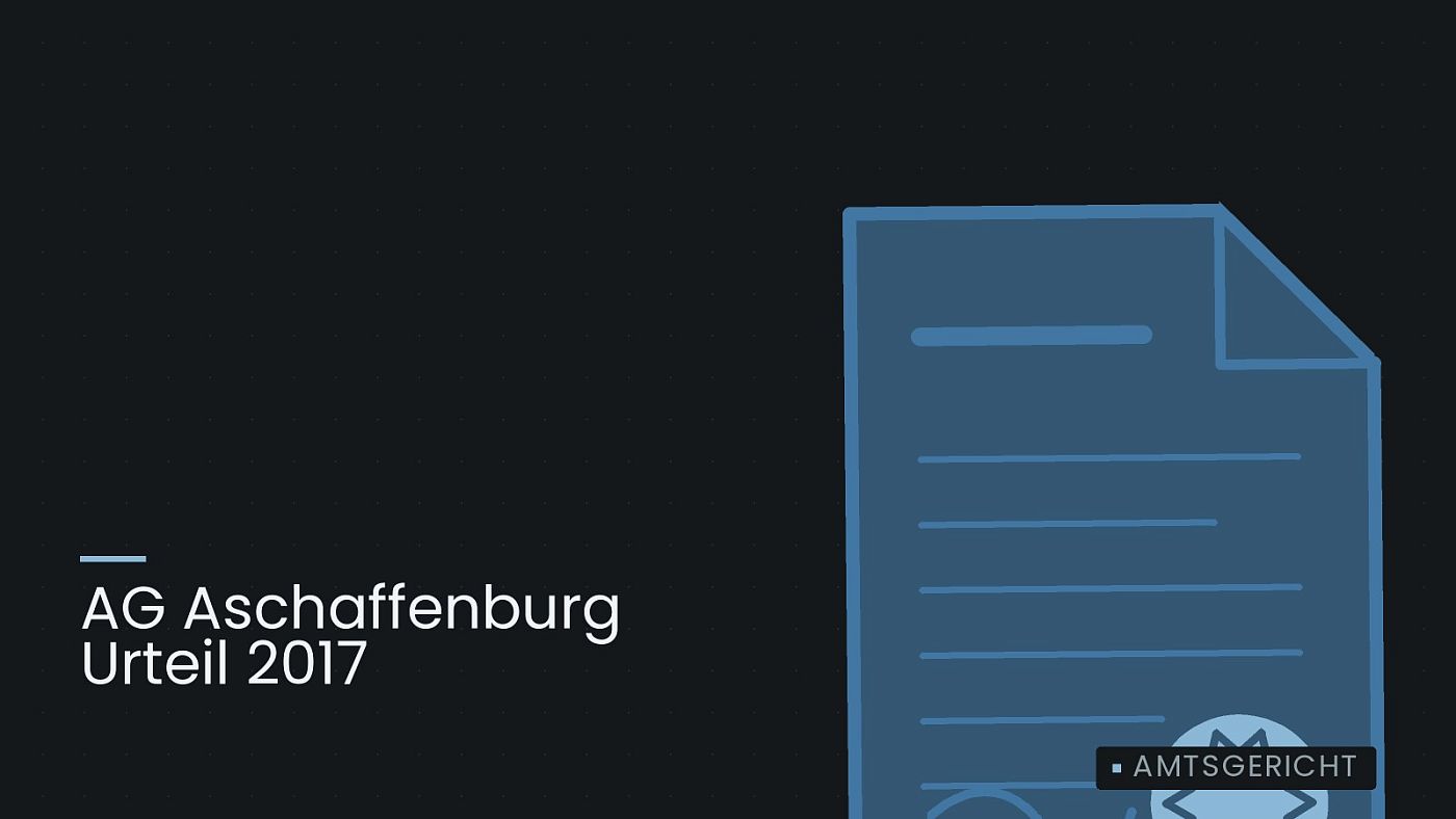 Symbolgrafik: eine gezeichnete Urkunde mit Siegel als Zeichen für eine Entscheidung, beschriftet mit „AG Aschaffenburg Urteil 2017“.