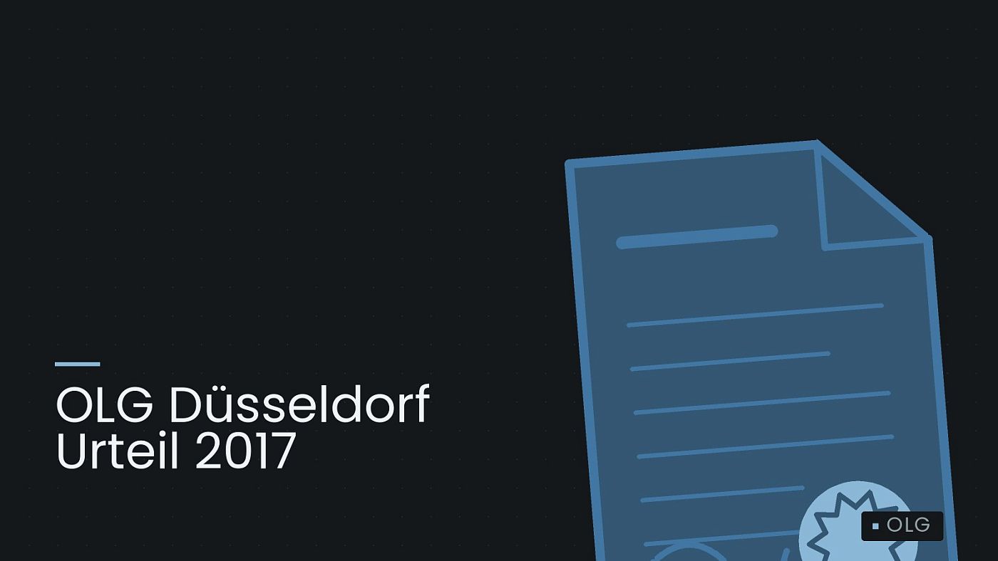 Symbolgrafik: eine gezeichnete Urkunde mit Siegel als Zeichen für eine Entscheidung, beschriftet mit „OLG Düsseldorf Urteil 2017“.