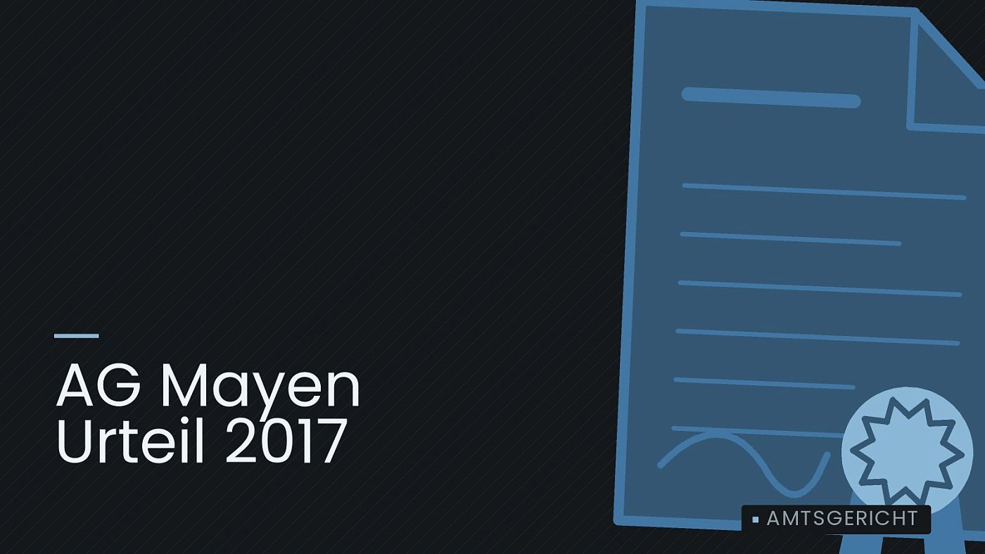 Symbolgrafik: eine gezeichnete Urkunde mit Siegel als Zeichen für eine Entscheidung, beschriftet mit „AG Mayen Urteil 2017“.