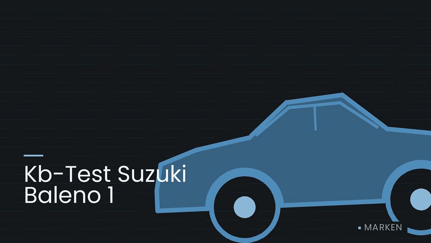 Symbolgrafik: die Umrisslinie eines Fahrzeugs von der Seite, beschriftet mit „Kb-Test Suzuki Baleno 1“.