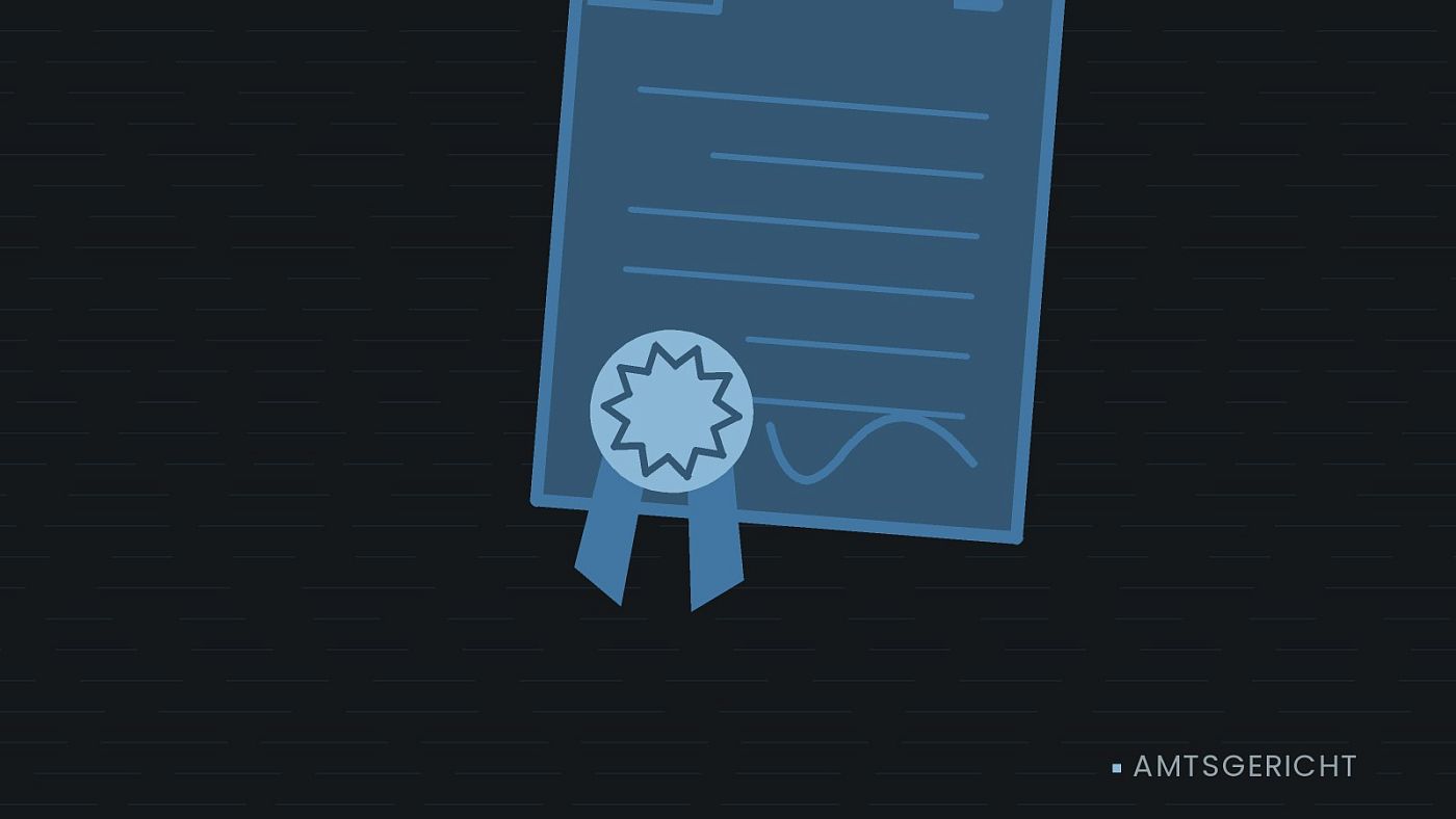 Symbolgrafik: eine gezeichnete Urkunde mit Siegel als Zeichen für eine Entscheidung.