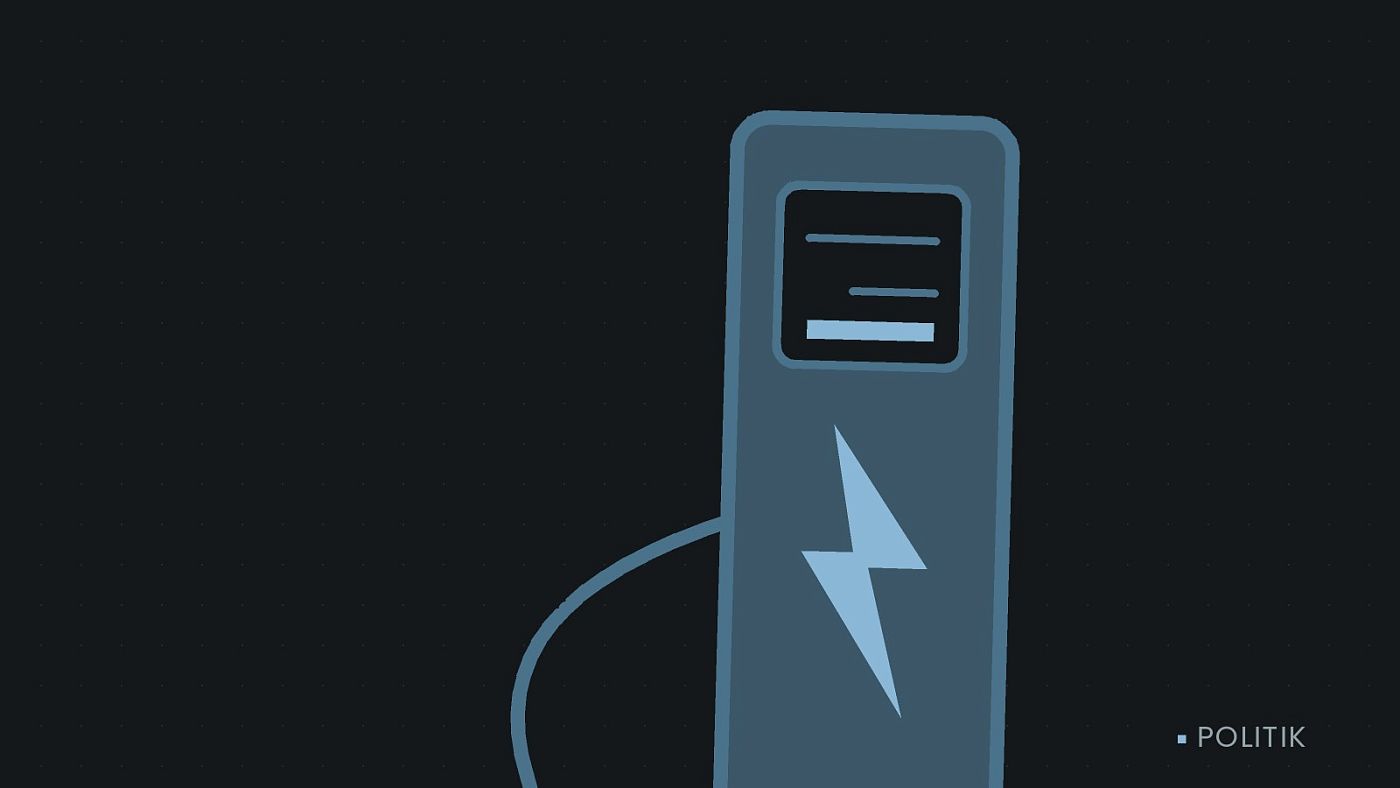 Symbolgrafik: eine gezeichnete Ladesäule mit Kabel und Stecker.