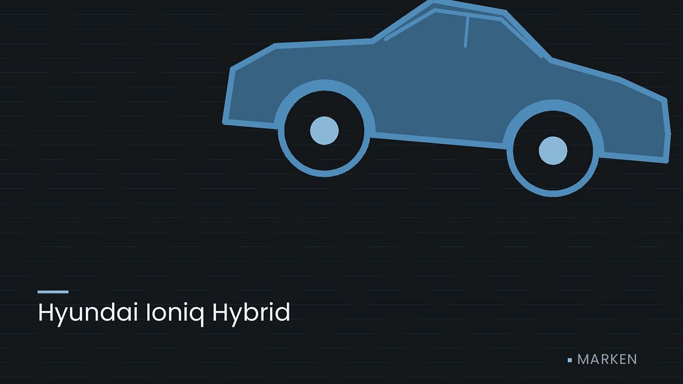 Symbolgrafik: die Umrisslinie eines Fahrzeugs von der Seite, beschriftet mit „Hyundai Ioniq Hybrid“.