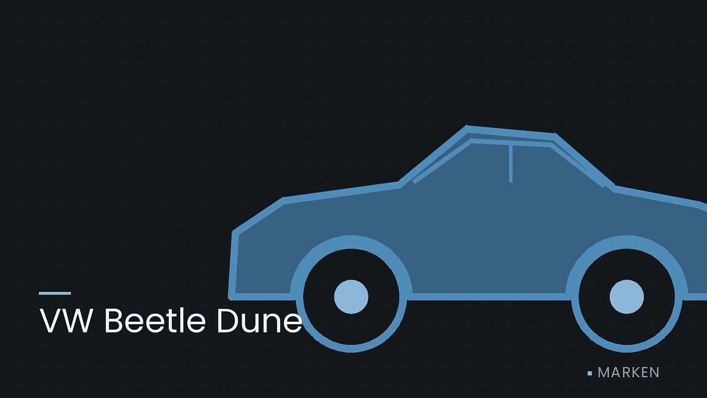 Symbolgrafik: die Umrisslinie eines Fahrzeugs von der Seite, beschriftet mit „VW Beetle Dune“.