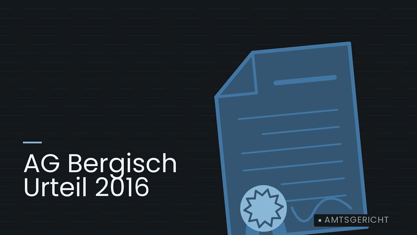 Symbolgrafik: eine gezeichnete Urkunde mit Siegel als Zeichen für eine Entscheidung, beschriftet mit „AG Bergisch Urteil 2016“.