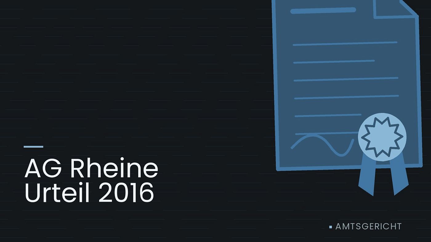 Symbolgrafik: eine gezeichnete Urkunde mit Siegel als Zeichen für eine Entscheidung, beschriftet mit „AG Rheine Urteil 2016“.