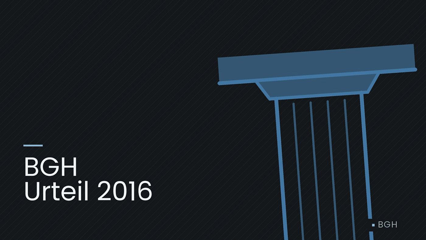 Symbolgrafik: eine stilisierte Gerichtssäule mit Giebel, beschriftet mit „BGH Urteil 2016“.
