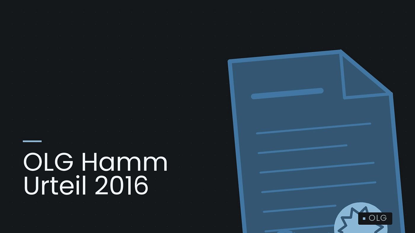 Symbolgrafik: eine gezeichnete Urkunde mit Siegel als Zeichen für eine Entscheidung, beschriftet mit „OLG Hamm Urteil 2016“.