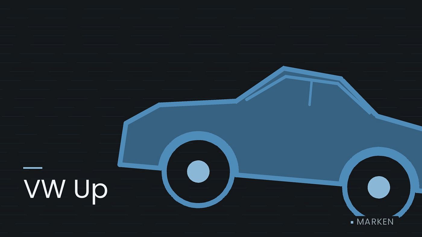 Symbolgrafik: die Umrisslinie eines Fahrzeugs von der Seite, beschriftet mit „VW Up“.