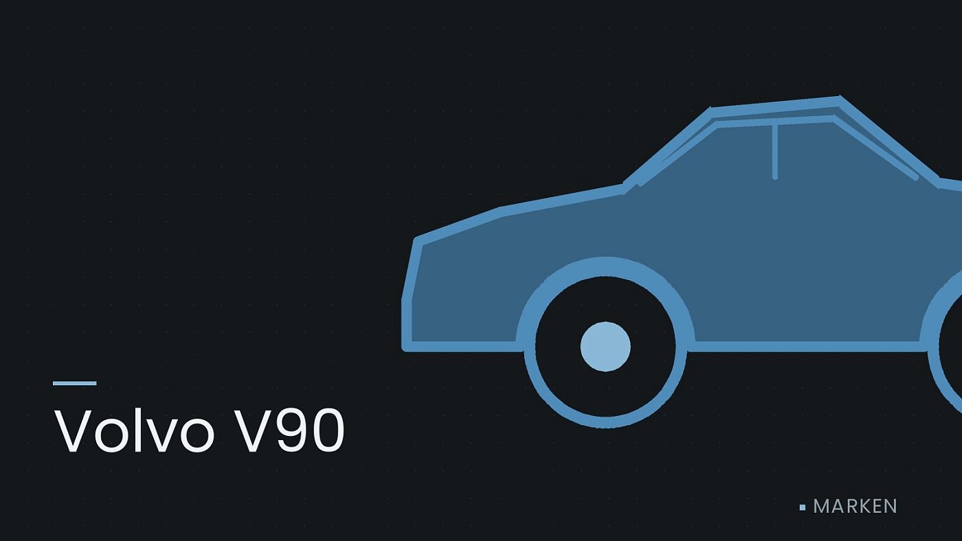 Symbolgrafik: die Umrisslinie eines Fahrzeugs von der Seite, beschriftet mit „Volvo V90“.