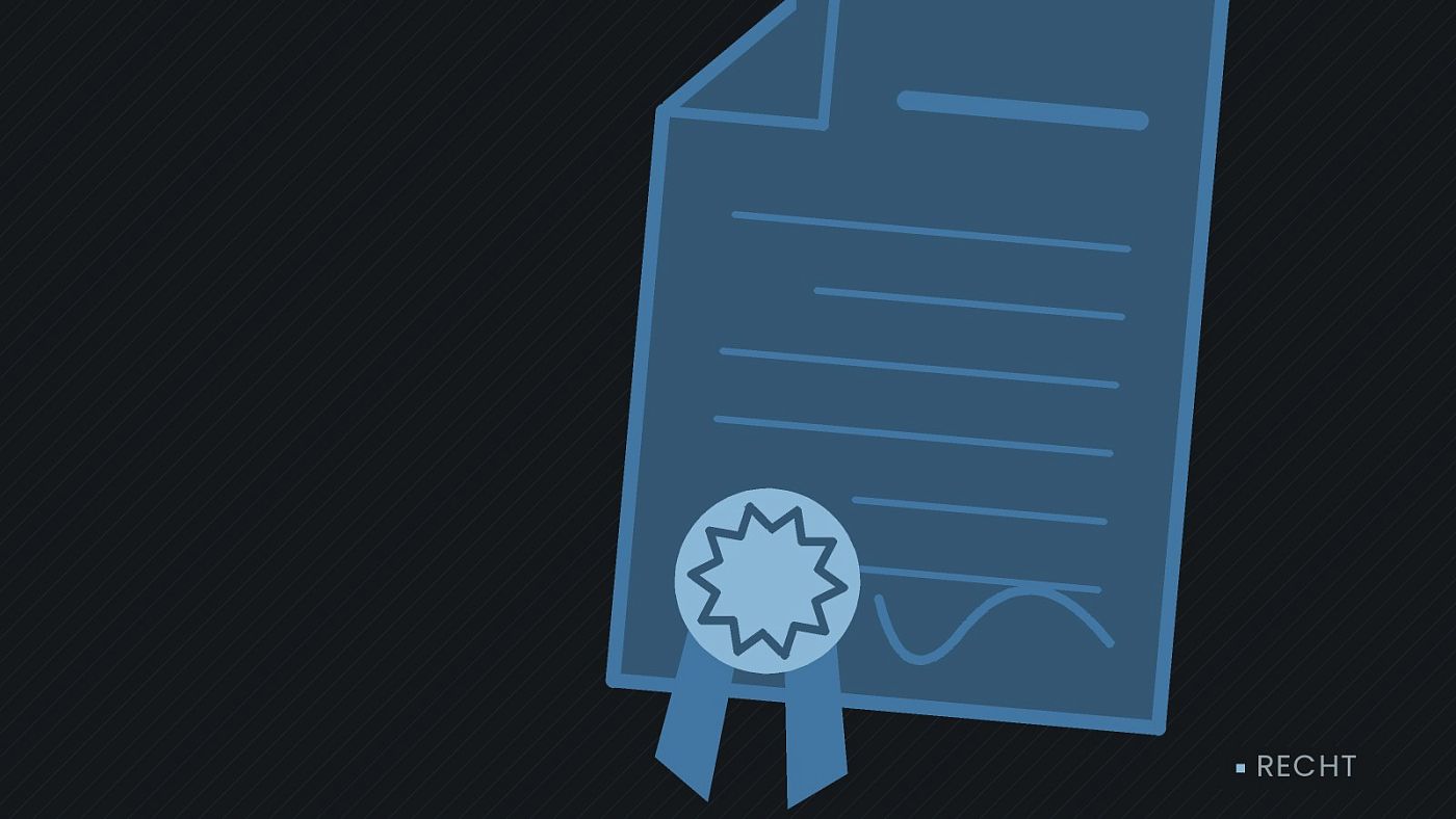 Symbolgrafik: eine gezeichnete Urkunde mit Siegel als Zeichen für eine Entscheidung.