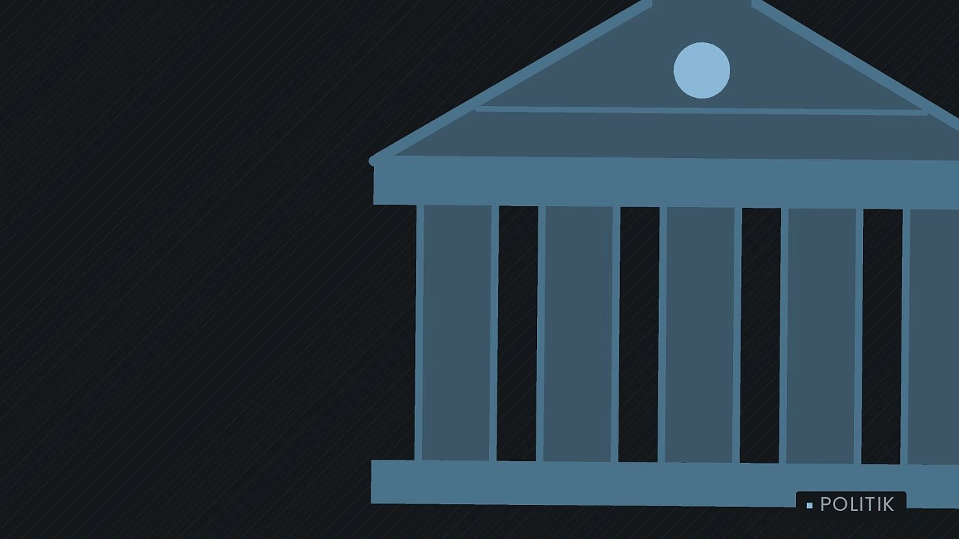 Symbolgrafik: ein stilisiertes Amtsgebäude mit Säulen.