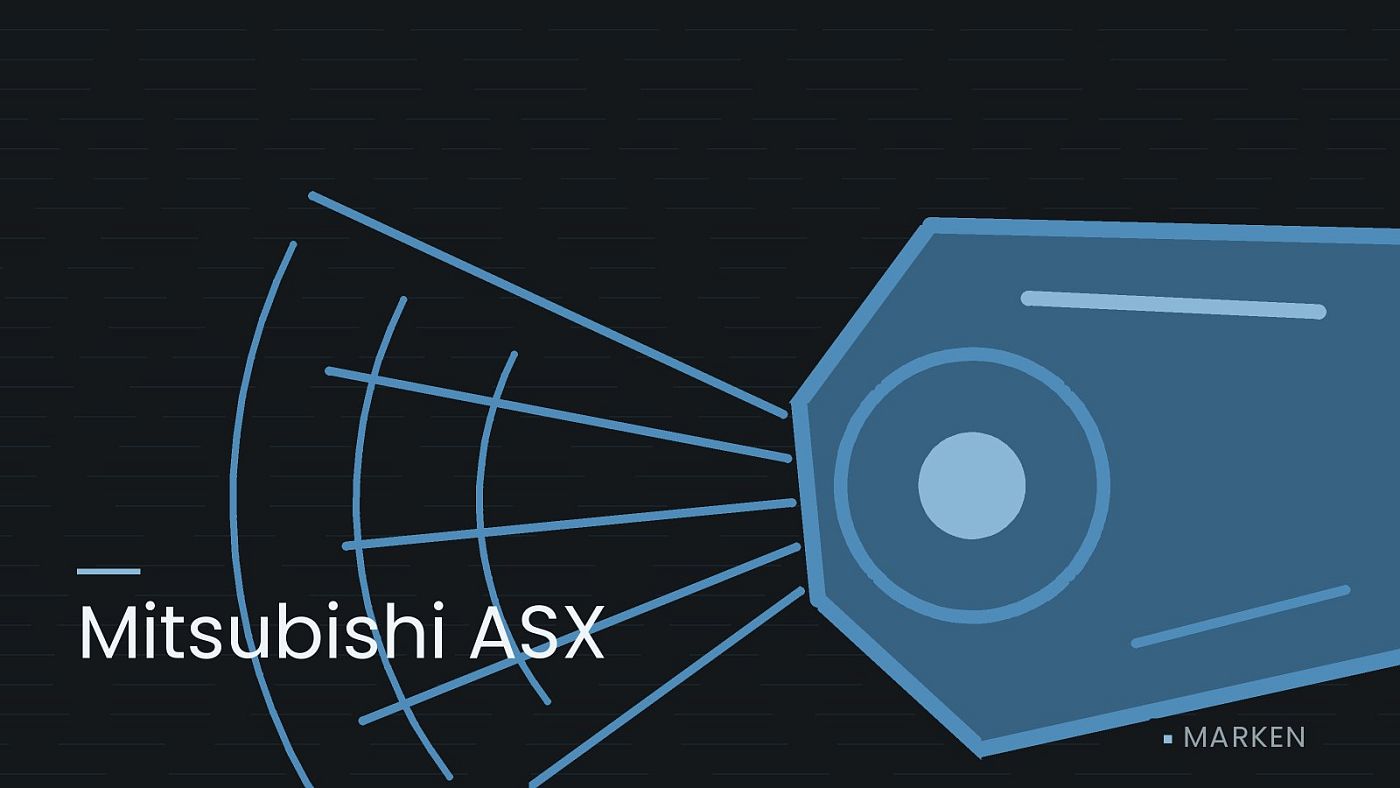 Symbolgrafik: ein gezeichneter Scheinwerfer mit Lichtkegel, beschriftet mit „Mitsubishi ASX“.