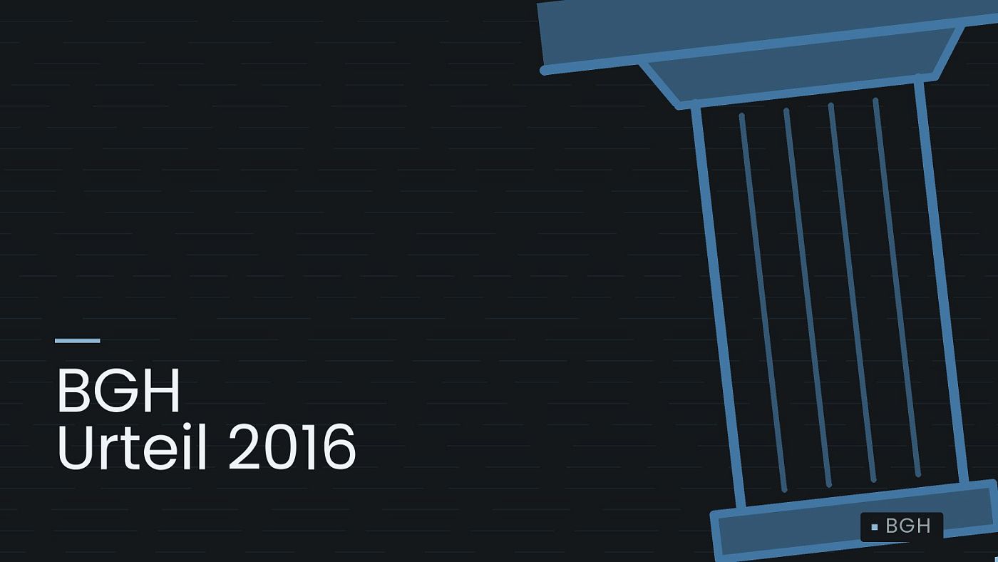 Symbolgrafik: eine stilisierte Gerichtssäule mit Giebel, beschriftet mit „BGH Urteil 2016“.
