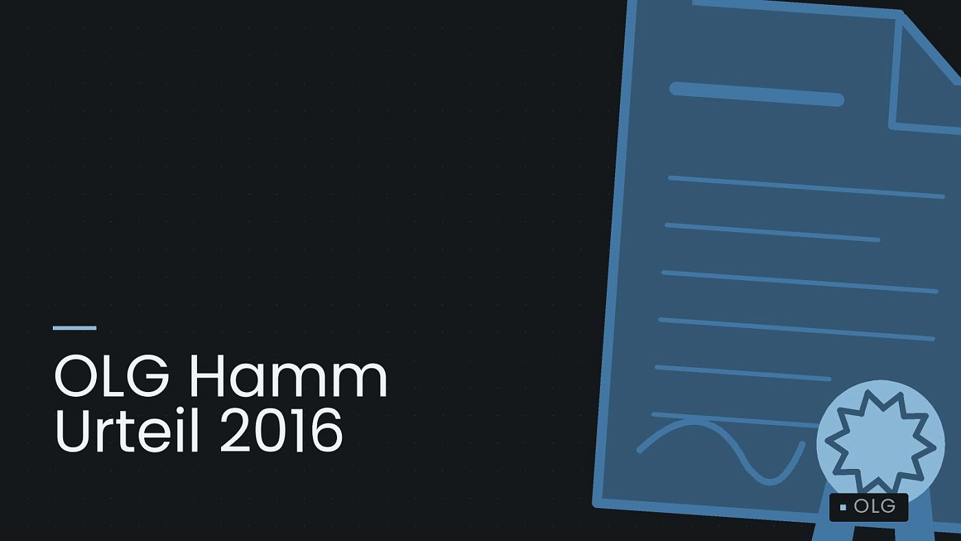 Symbolgrafik: eine gezeichnete Urkunde mit Siegel als Zeichen für eine Entscheidung, beschriftet mit „OLG Hamm Urteil 2016“.