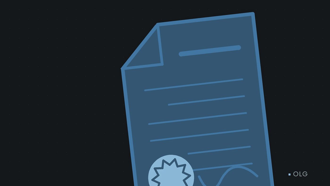 Symbolgrafik: eine gezeichnete Urkunde mit Siegel als Zeichen für eine Entscheidung.
