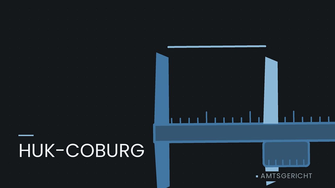 Symbolgrafik: ein gezeichneter Messschieber als Zeichen für eine Schadensbemessung, beschriftet mit „HUK-COBURG“.