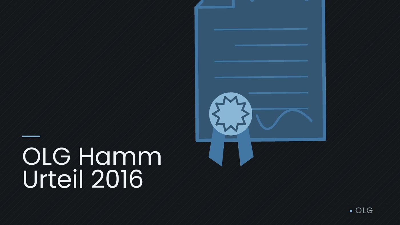 Symbolgrafik: eine gezeichnete Urkunde mit Siegel als Zeichen für eine Entscheidung, beschriftet mit „OLG Hamm Urteil 2016“.