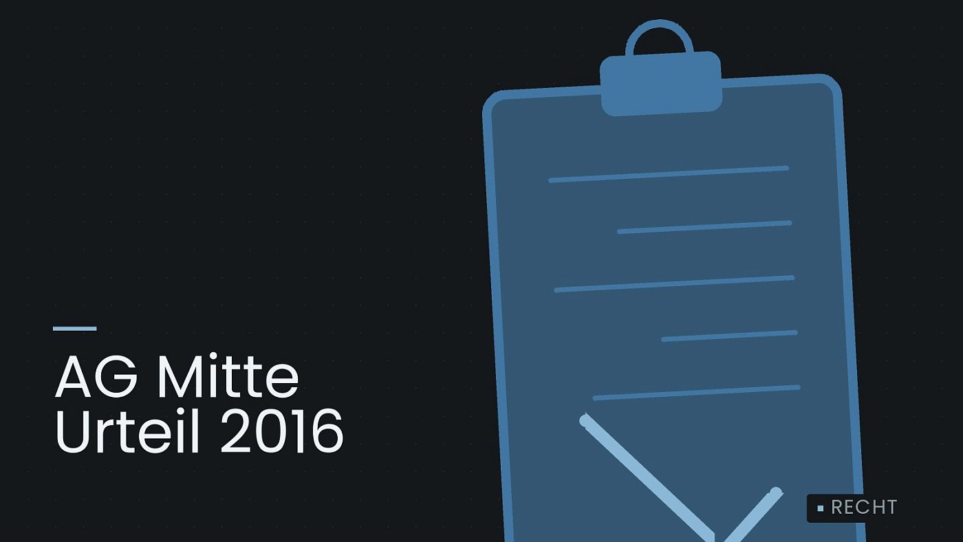 Symbolgrafik: ein gezeichnetes Klemmbrett als Zeichen für ein Gutachten, beschriftet mit „AG Mitte Urteil 2016“.