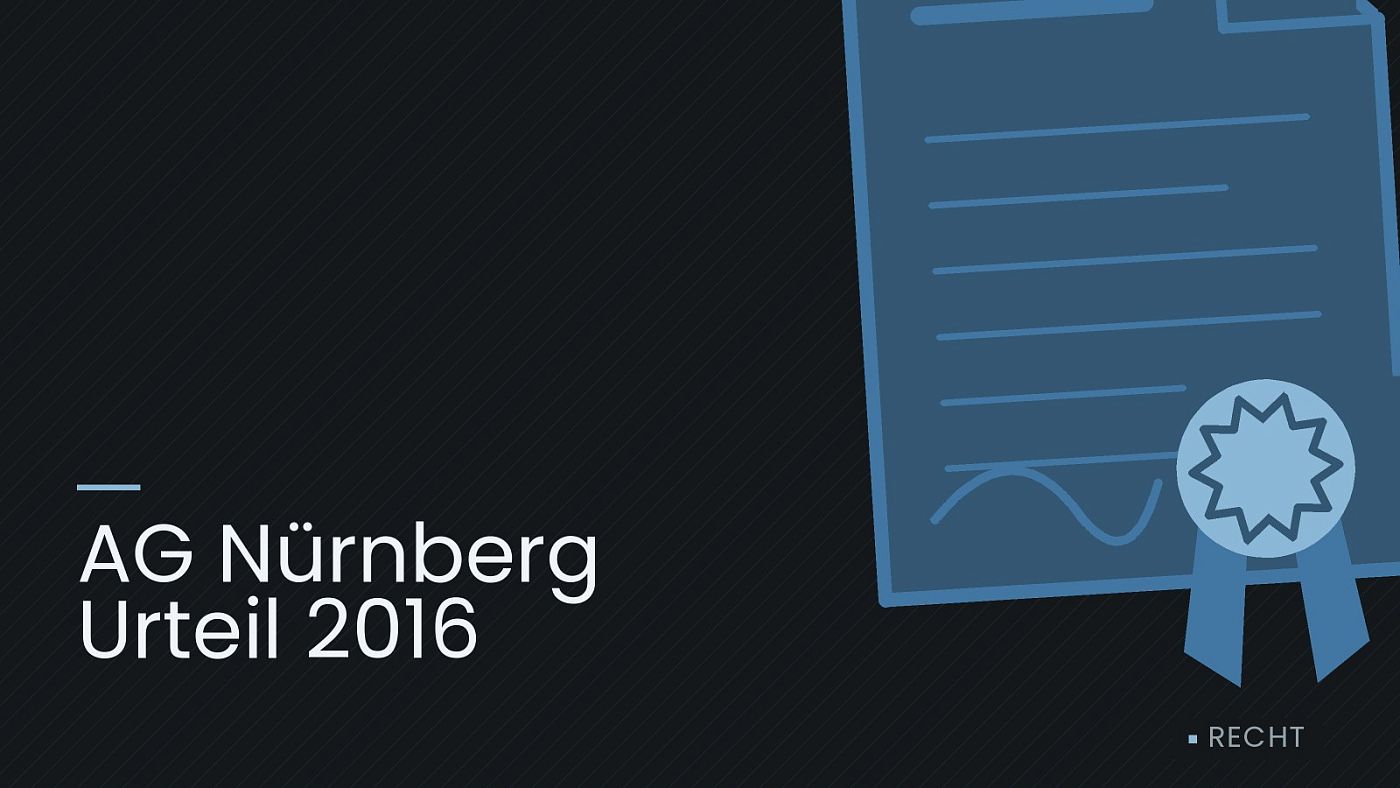 Symbolgrafik: eine gezeichnete Urkunde mit Siegel als Zeichen für eine Entscheidung, beschriftet mit „AG Nürnberg Urteil 2016“.