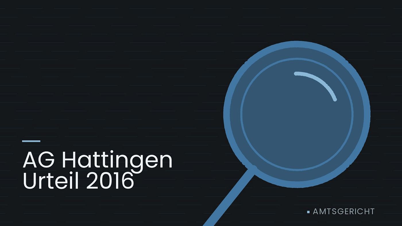 Symbolgrafik: eine gezeichnete Lupe als Zeichen für eine Prüfung, beschriftet mit „AG Hattingen Urteil 2016“.