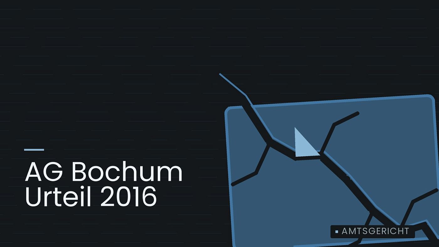 Symbolgrafik: eine gezeichnete Bruchlinie über einer Fläche, beschriftet mit „AG Bochum Urteil 2016“.
