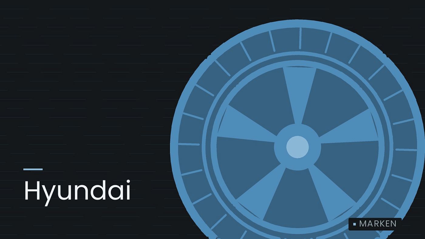 Symbolgrafik: ein gezeichnetes Rad mit Speichen, beschriftet mit „Hyundai“.