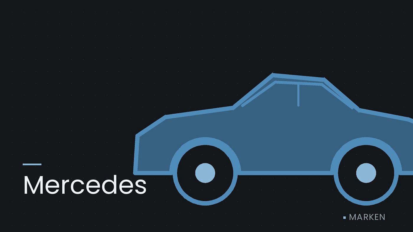 Symbolgrafik: die Umrisslinie eines Fahrzeugs von der Seite, beschriftet mit „Mercedes“.