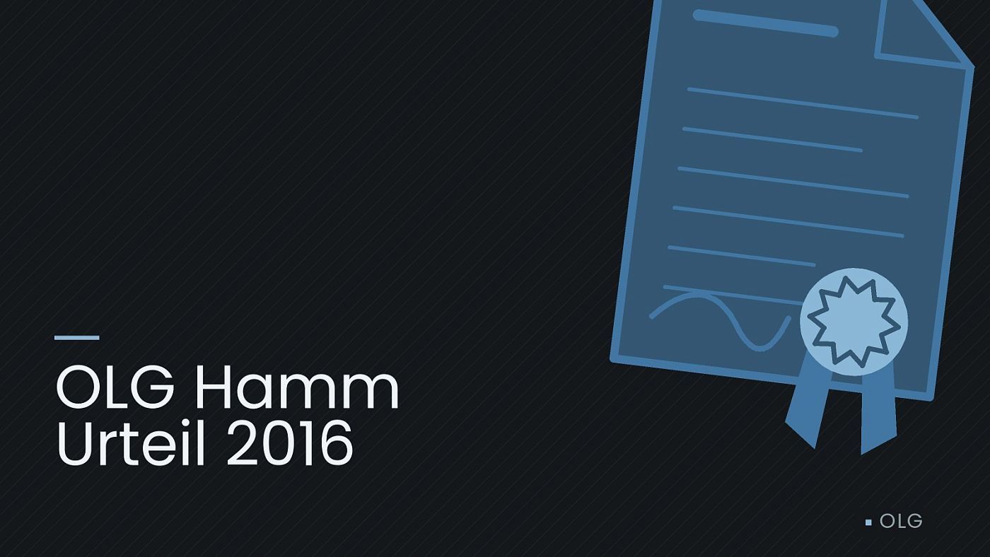 Symbolgrafik: eine gezeichnete Urkunde mit Siegel als Zeichen für eine Entscheidung, beschriftet mit „OLG Hamm Urteil 2016“.