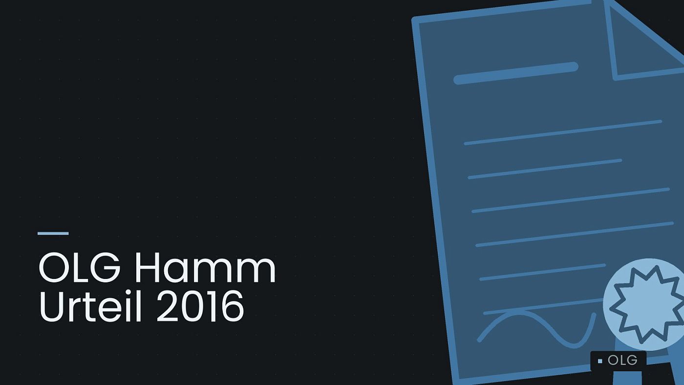 Symbolgrafik: eine gezeichnete Urkunde mit Siegel als Zeichen für eine Entscheidung, beschriftet mit „OLG Hamm Urteil 2016“.