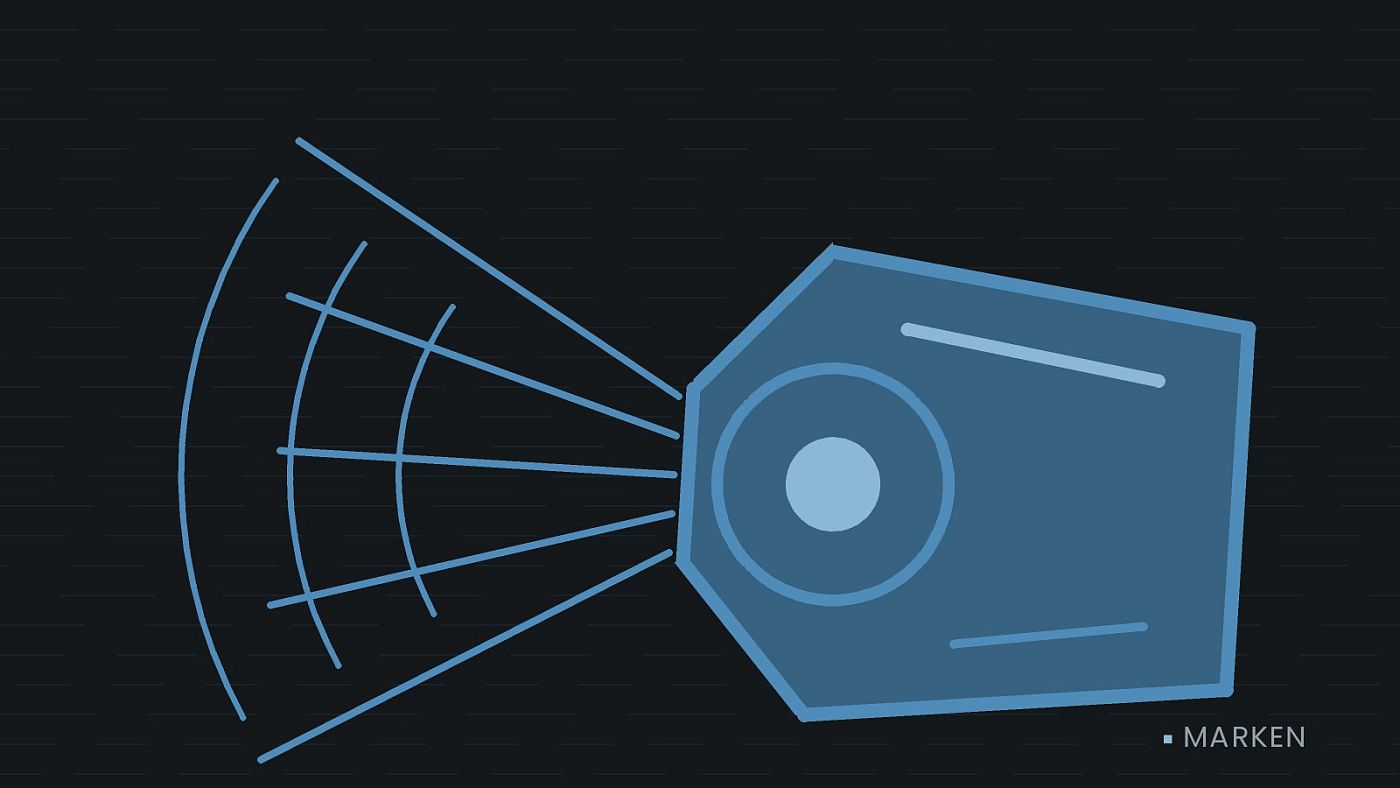 Symbolgrafik: ein gezeichneter Scheinwerfer mit Lichtkegel.