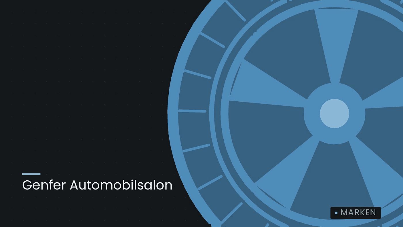 Symbolgrafik: ein gezeichnetes Rad mit Speichen, beschriftet mit „Genfer Automobilsalon“.