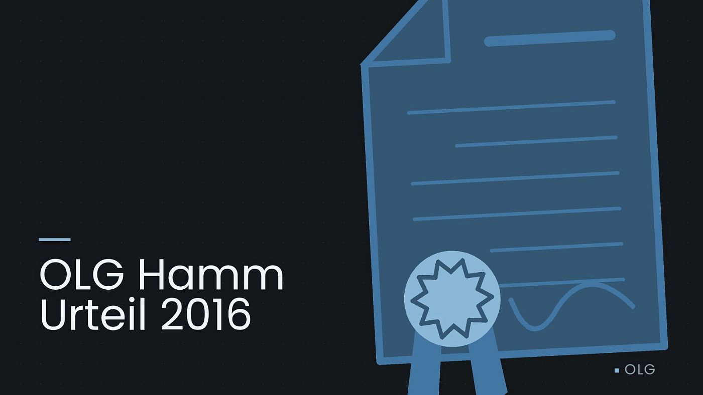 Symbolgrafik: eine gezeichnete Urkunde mit Siegel als Zeichen für eine Entscheidung, beschriftet mit „OLG Hamm Urteil 2016“.