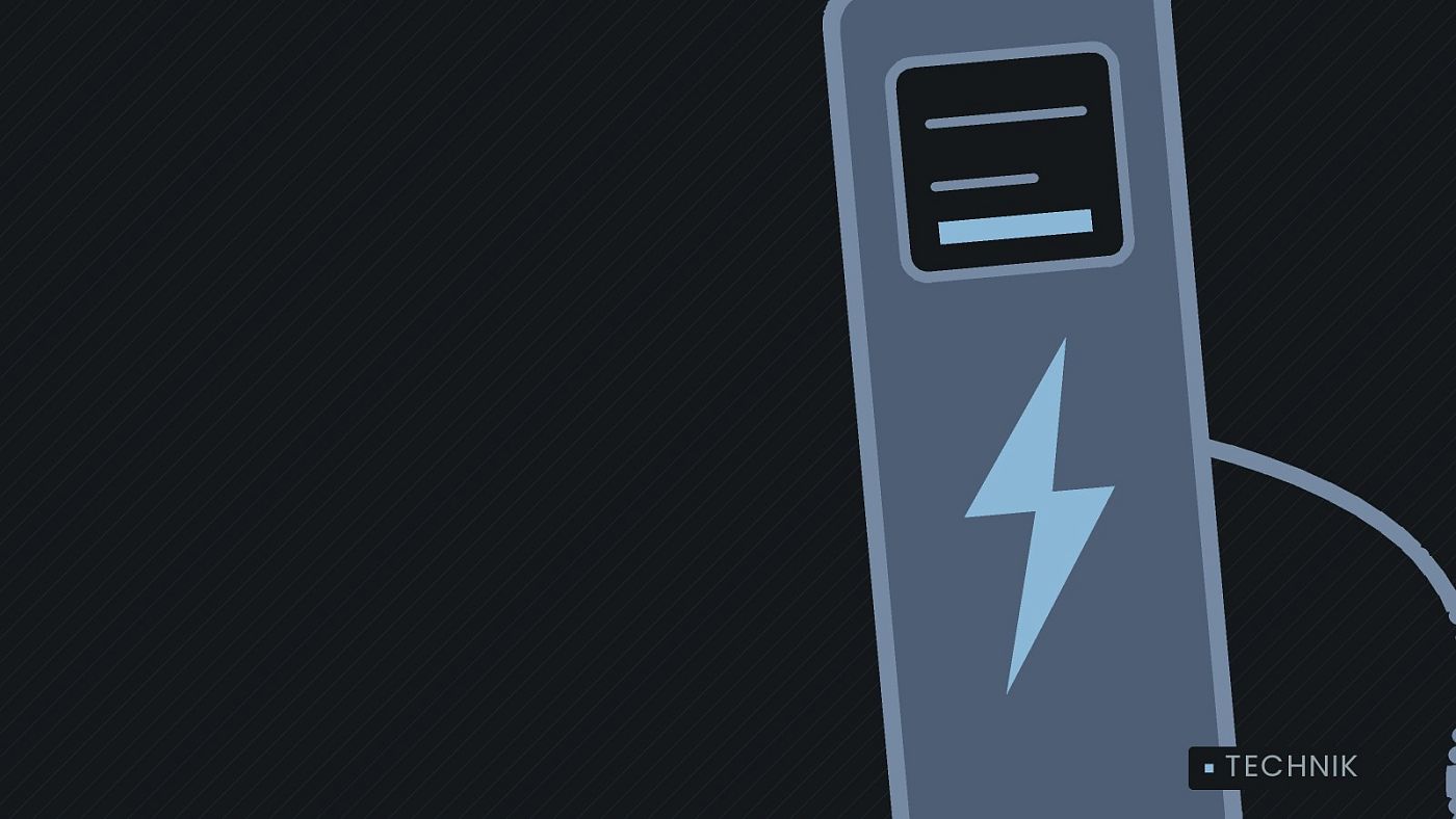 Symbolgrafik: eine gezeichnete Ladesäule mit Kabel und Stecker.