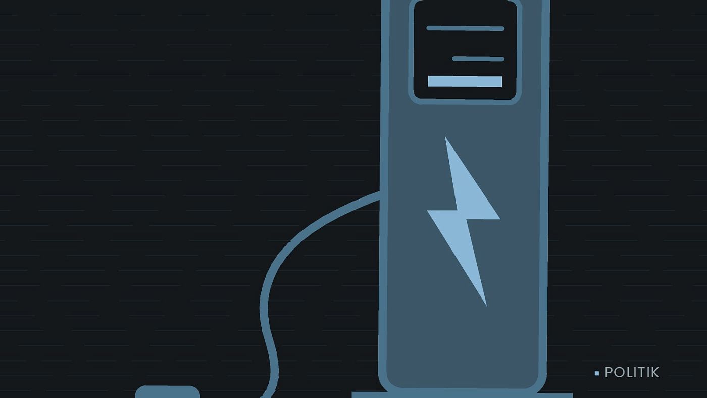 Symbolgrafik: eine gezeichnete Ladesäule mit Kabel und Stecker.