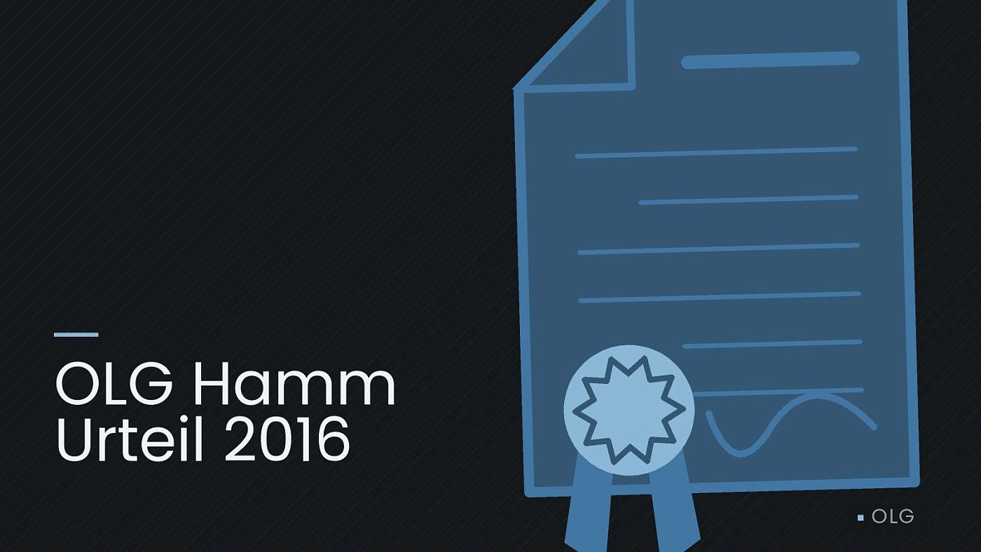 Symbolgrafik: eine gezeichnete Urkunde mit Siegel als Zeichen für eine Entscheidung, beschriftet mit „OLG Hamm Urteil 2016“.